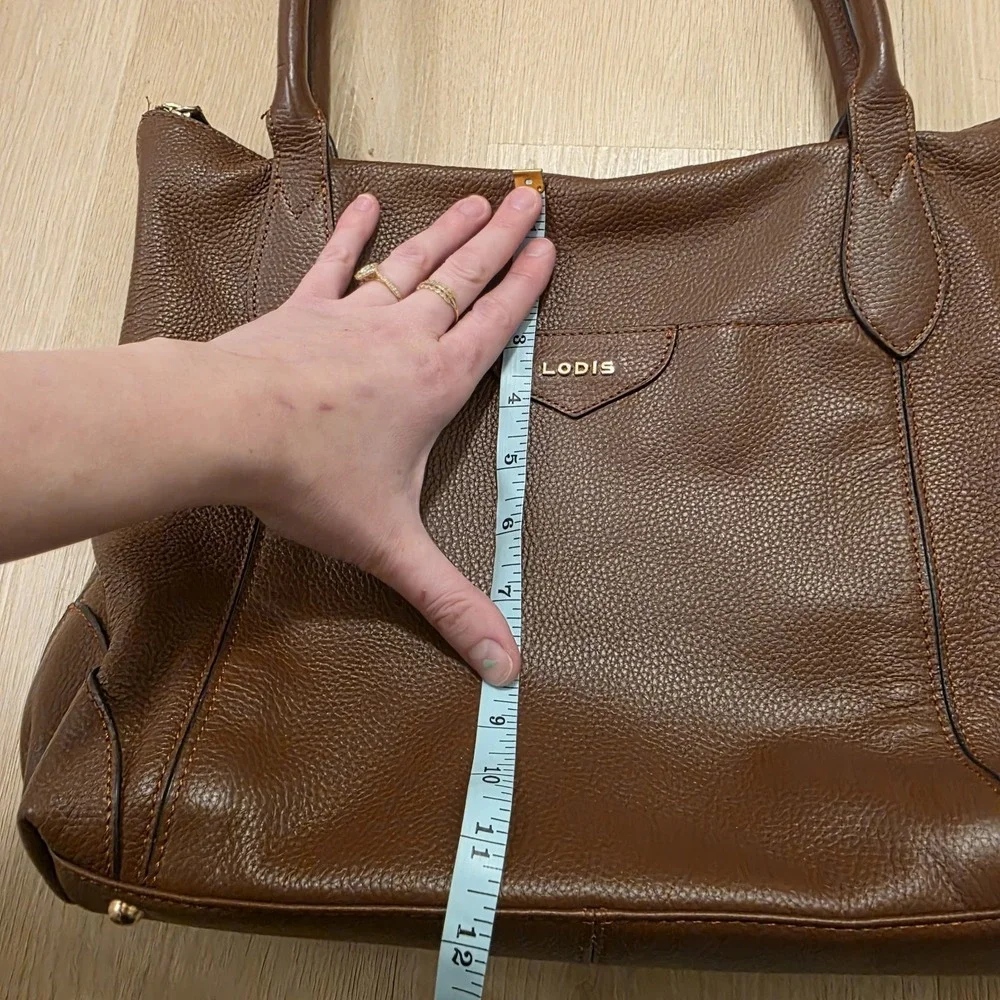 Lodis Brown Pebbled Leather Tote Bag Zip Top Work Office Shoulder‎ Purse Bag